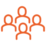 icon showing four abstract orange human figures